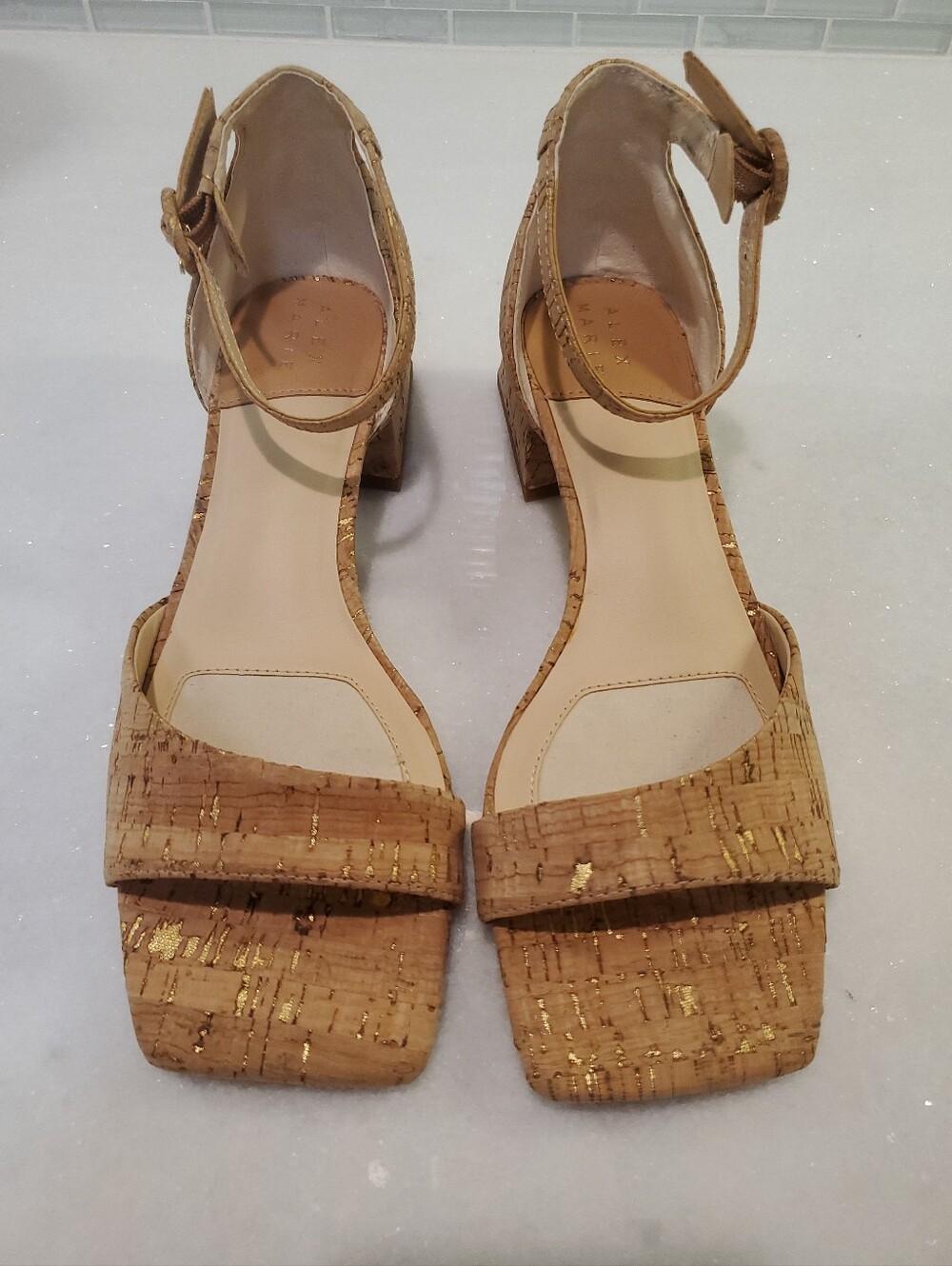Alex Marie Belami Cork Square Toe Block Heel Sandals Women's Size 6